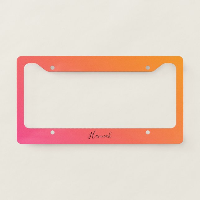 Orange Pink Gradient Personalized License Plate Frame (Front)
