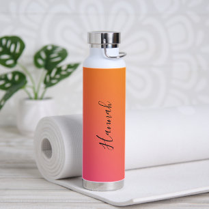Orange Pink Gradient Personalized Name Water Bottle