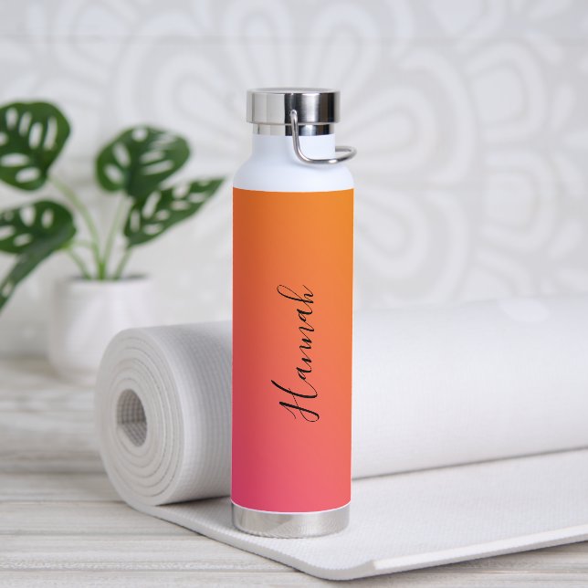 Orange Pink Gradient Personalized Name Water Bottle (Yoga)