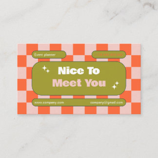 Orange Pink Green Retro Checkerboard Boho Business Card