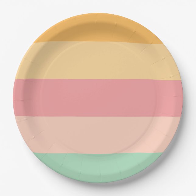 Orange Pink Green Stripes  Paper Plates (Front)