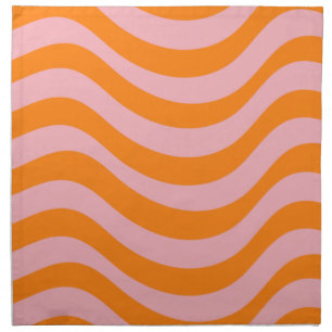 Orange Pink Groovy Retro Abstract Wave Y2K Pattern Cloth Napkin
