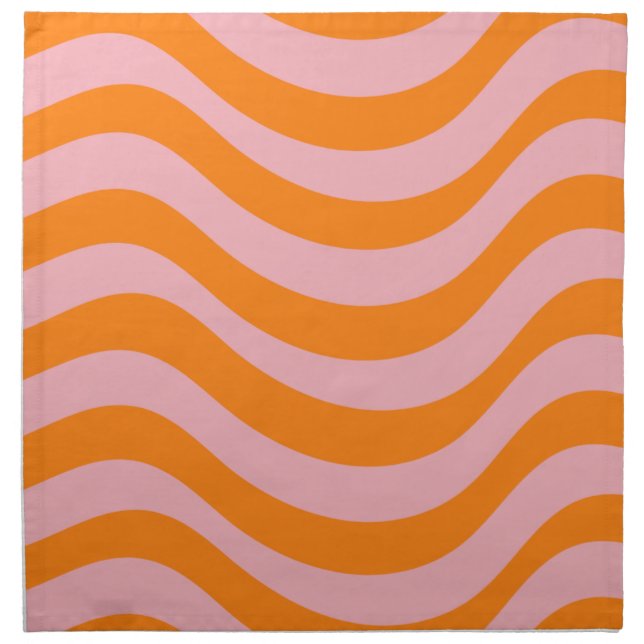 Orange Pink Groovy Retro Abstract Wave Y2K Pattern Cloth Napkin (Front)