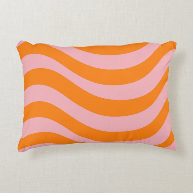 Orange Pink Groovy Retro Pattern Accent Pillow (Front)