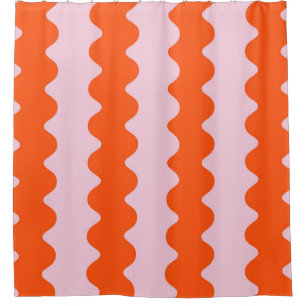 Orange Pink Groovy Stripe Minimalist Spring  Shower Curtain