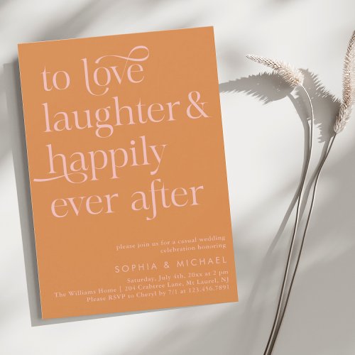 Orange  Pink Happily Ever After Casual Wedding  Invitation