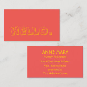 Orange Pink Hello Retro Coral Salmon Color Business Card