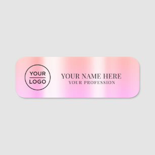 Orange Pink Logo Employee magnetic, safety pin Name Tag
