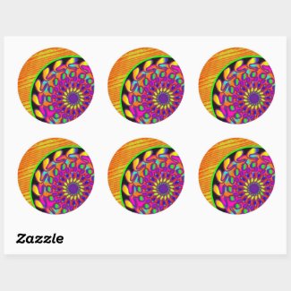 Orange & Pink Mandala Classic Round Sticker