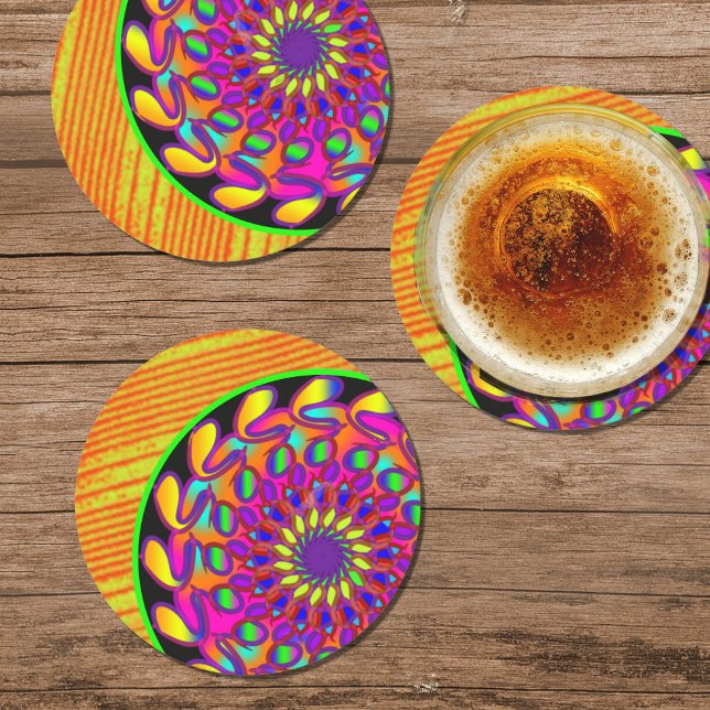 Orange & Pink Mandala Party Round Paper Coaster (Creator Uploaded)
