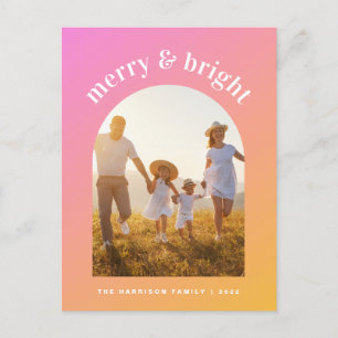 Orange Pink Merry and Bright Photo Arched Frame Holiday Postcard