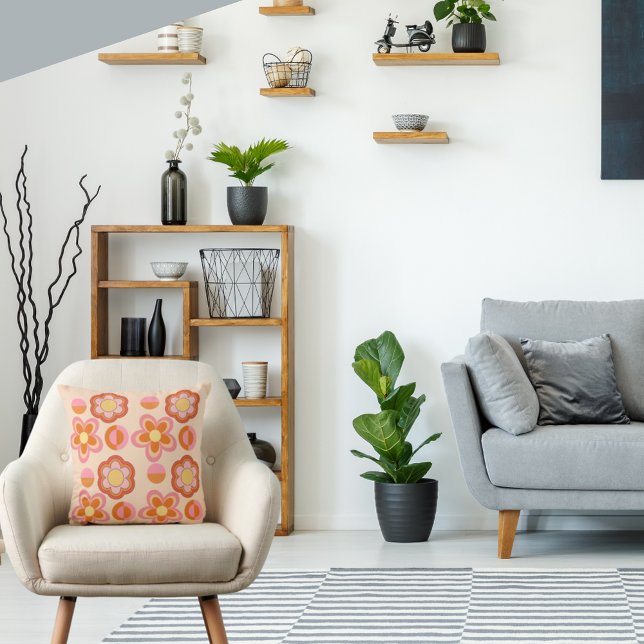 Orange & Pink Mid-Century Geometric 1960s-style  Throw Pillow (Creator Uploaded)