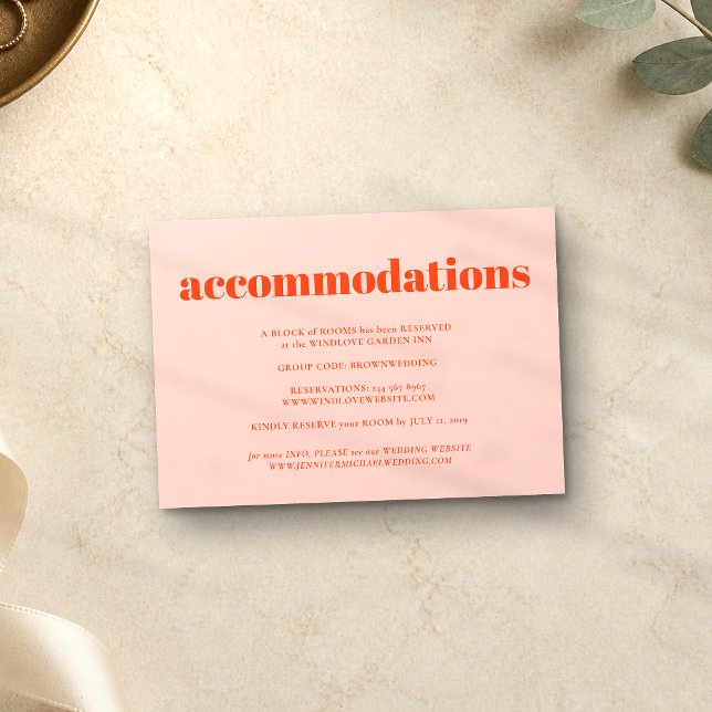 Orange Pink Minimalist Wedding Accommodations Enclosure Card (Creator Uploaded)