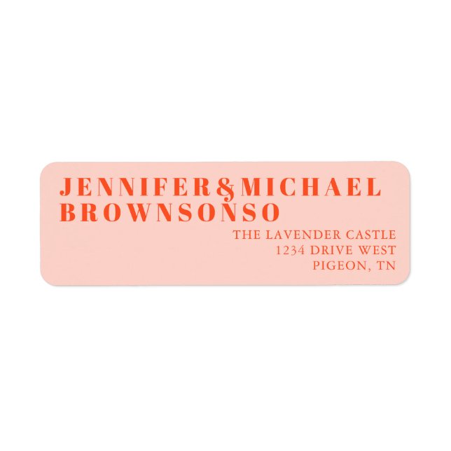 Orange Pink Minimalistic Wedding Label (Front)