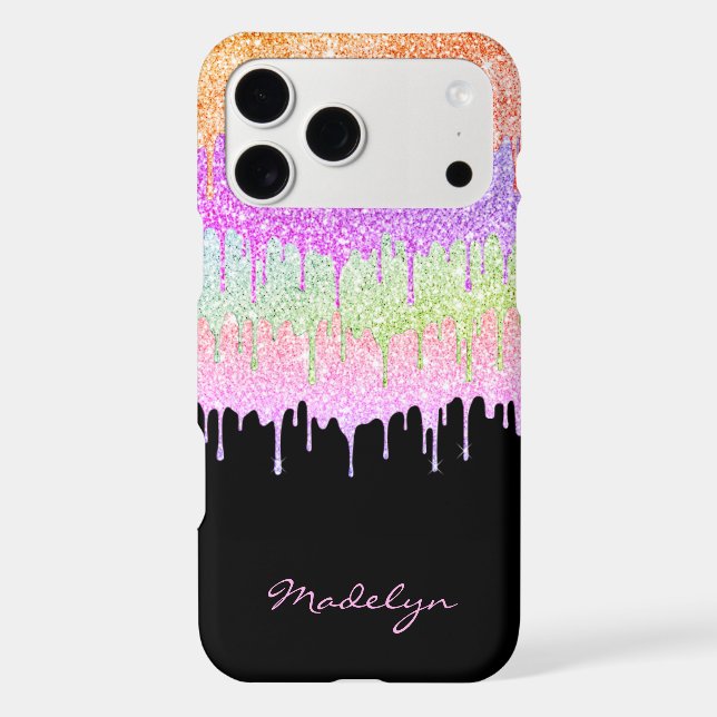 Orange Pink Mint Lime Green Drip Pattern On Black Iphone Case (Back)