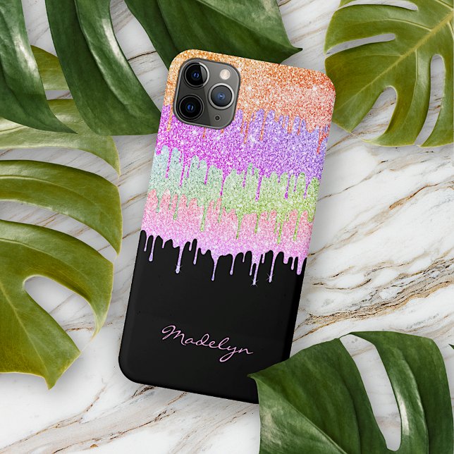 Orange Pink Mint Lime Green Drip Pattern On Black iPhone Case (Creator Uploaded)