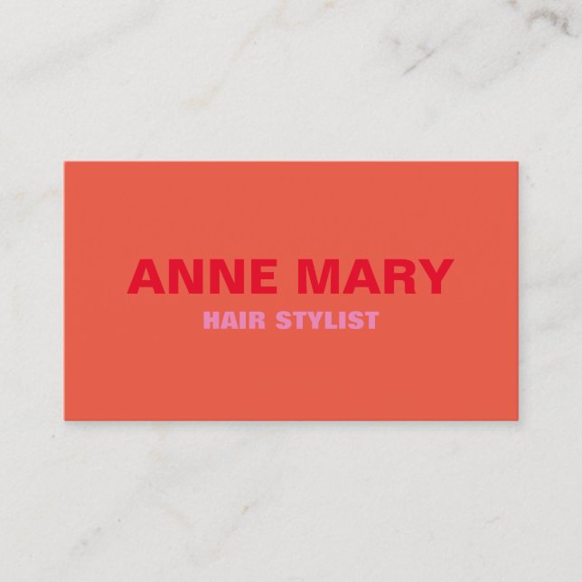 Orange Pink Modern Bold Bright Hair Stylist Salon Business Card (Front)