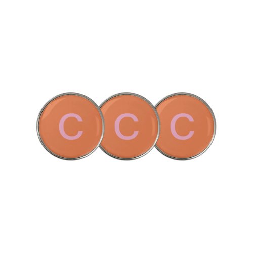 Orange Pink Monogram Initial Modern Custom Color  Golf Ball Marker