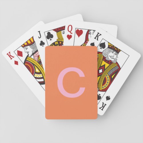 Orange Pink Monogram Initial Modern Custom Color  Poker Cards