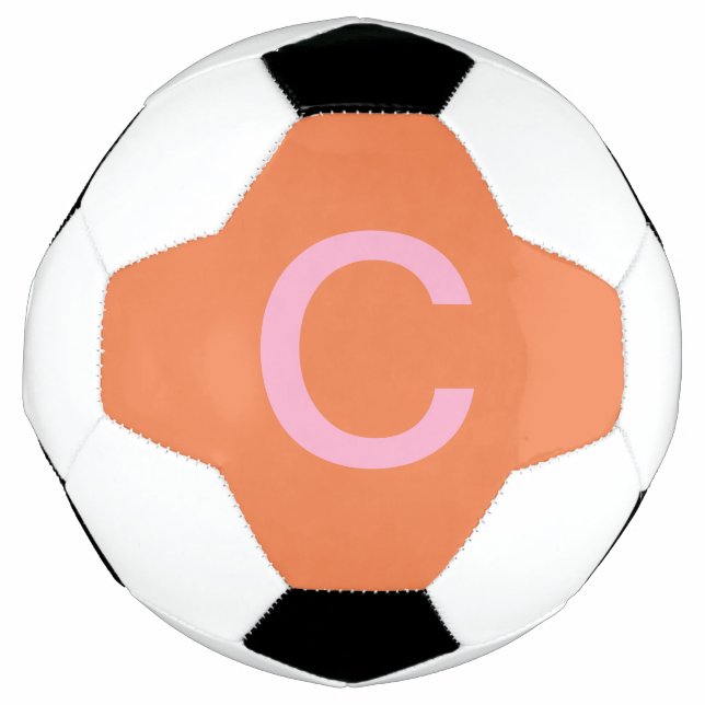 Orange Pink Monogram Initial Modern Custom Color  Soccer Ball (Front)