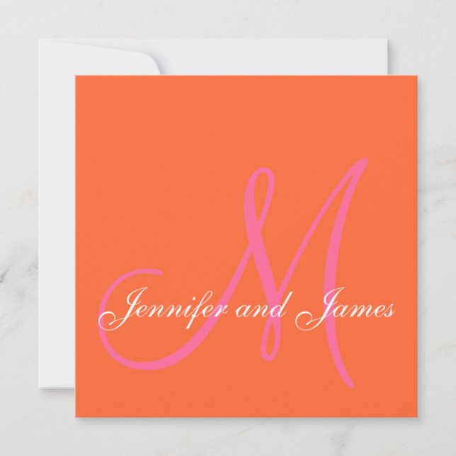 Orange Pink Monogram Names Wedding Invitations (Front)