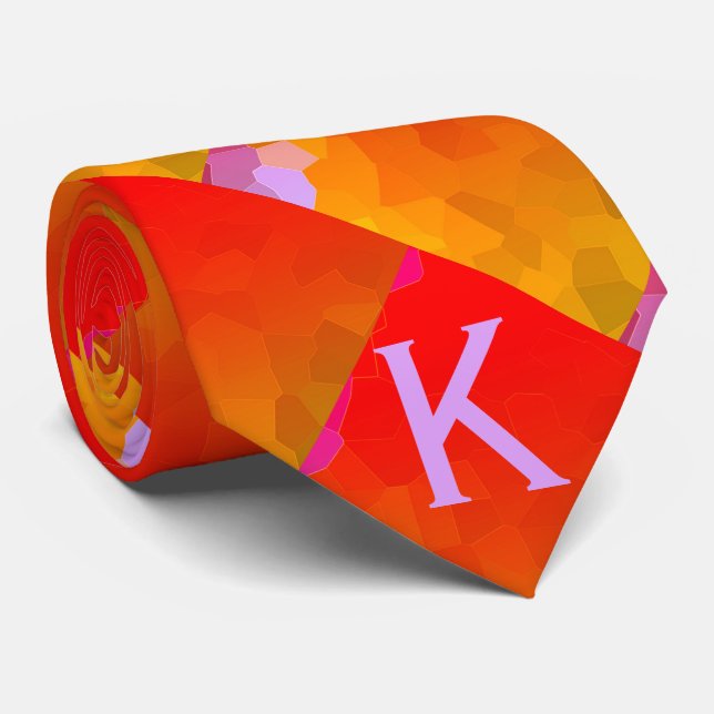 Orange Pink Monograms Funky Geometric Patterns  Neck Tie (Rolled)