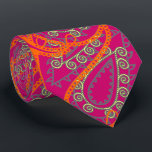 Orange Pink Paisley Peacock Colors Wedding Tie<br><div class="desc">Magenta Pink and Coral Orange Yellow and Gray Mehndi Indian Paisley Peacock Wedding Party Tie For the Guys. Father of Bride, Father of Groom, Groomsman, Best Man and Groom. Pink Raspberry Coral Orange and Yellow Retro Paisley Wedding Design. Vintage Inspired Paisley Aesthetic Mehndi Indian Paisley Wedding Ties. Also perfect for...</div>