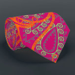 Orange Pink Paisley Peacock Colors Wedding Tie<br><div class="desc">Magenta Pink and Coral Orange Yellow and Gray Mehndi Indian Paisley Peacock Wedding Party Tie For the Guys. Father of Bride, Father of Groom, Groomsman, Best Man and Groom. Pink Raspberry Coral Orange and Yellow Retro Paisley Wedding Design. Vintage Inspired Paisley Aesthetic Mehndi Indian Paisley Wedding Ties. Also perfect for...</div>