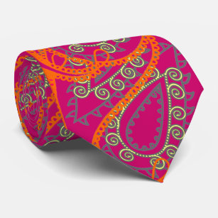 Orange Pink Paisley Peacock Colors Wedding Tie