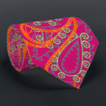 Orange Pink Paisley Peacock Colors Wedding Tie<br><div class="desc">Pink and Coral Orange Yellow and Gray Mehndi Indian Paisley Peacock Wedding Party Tie For the Guys.  Father of Bride,  Father of Groom,  Groomsman,  Best Man and Groom.</div>