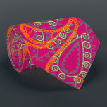 Orange Pink Paisley Peacock Colors Wedding Tie<br><div class="desc">Pink and Coral Orange Yellow and Gray Mehndi Indian Paisley Peacock Wedding Party Tie For the Guys.  Father of Bride,  Father of Groom,  Groomsman,  Best Man and Groom.</div>