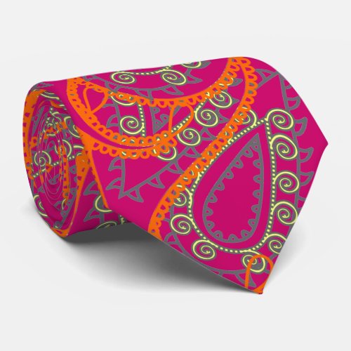 Orange Pink Paisley Peacock Colors Wedding Tie