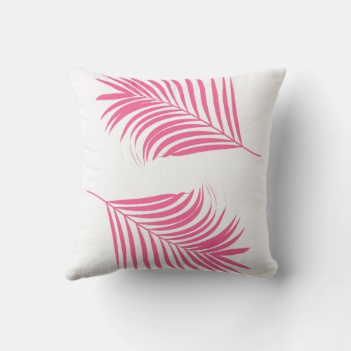 Orange Pink Palm Tree Leaf Tropical Coastal Beach Outdoor Pillow