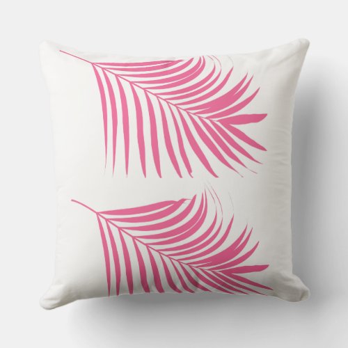 Orange Pink Palm Tree Leaf Tropical Coastal Beach Outdoor Pillow