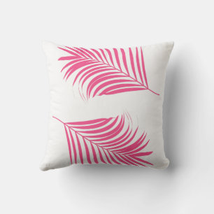 Orange Pink Palm Tree Leaf Tropical Coastal Beach Throw Pillow