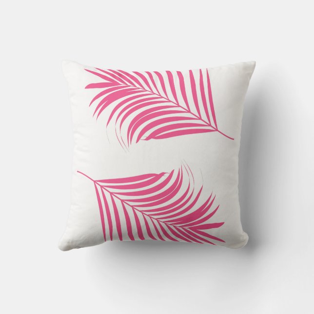 Orange Pink Palm Tree Leaf Tropical Coastal Beach Throw Pillow (Back)