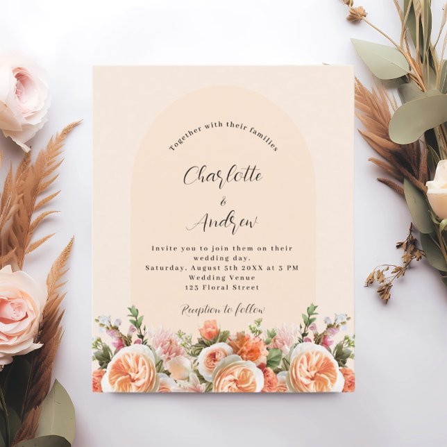 Orange pink peach florals arch wedding invitation (Creator Uploaded)