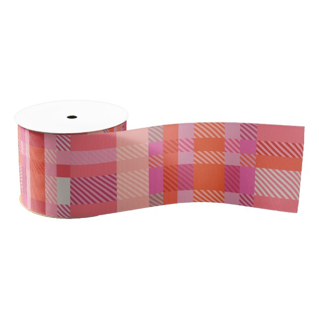 Orange Pink Plaid Tartan 3" Wide Grosgrain Ribbon (Spool)