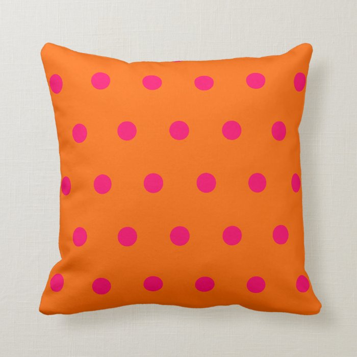 Orange Pink Polka Dots Throw Pillow