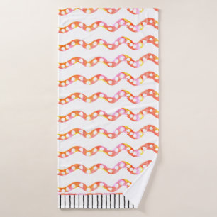 Orange Pink Polkadot Watercolor Wave Bath Towel