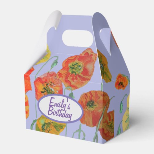 Orange Pink Poppy Floral Birthday Cake Favor Box