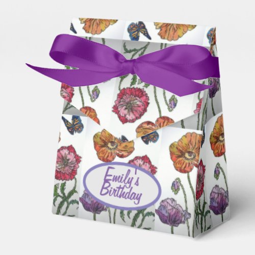 Orange Pink Poppy Floral Birthday Cake Favour Box