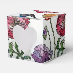 Orange Pink Poppy Floral Wedding Cake Favour Box