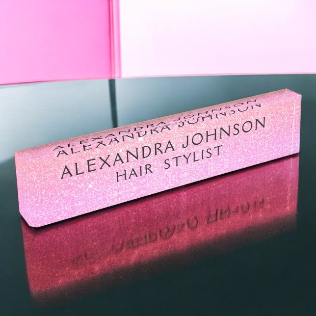 Orange Pink Professional Glitter Sparkle Modern Desk Name Plate (Creator Uploaded)