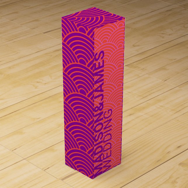 Orange Pink Purple | Japanese Wave Modern Wedding Wine Box (Front)