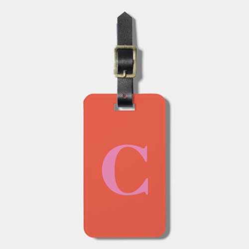 Orange Pink Red Colorful Monogram Initial Gift Luggage Tag