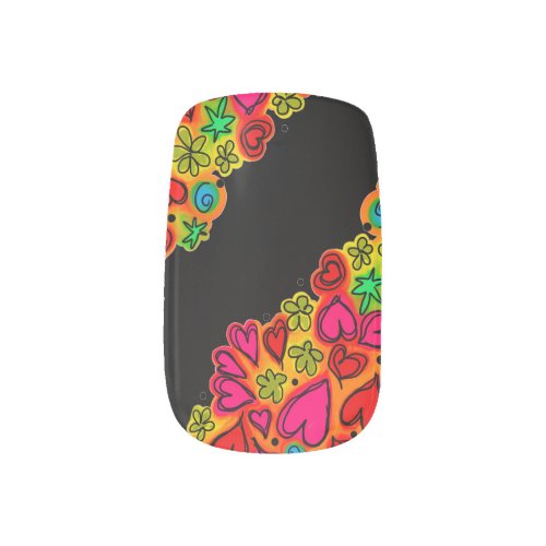 Orange Pink Red Heart Design Nails Minx Nail Art