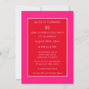 Orange Pink Red Modern Minimalist 21st Birthday Invitation