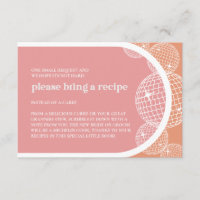 Orange PINK Retro Disco Bridal Shower RECIPE CARD