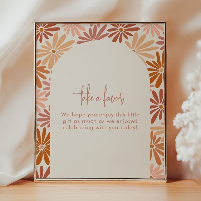 Orange & Pink Retro Floral Groovy Baby Favor Sign (Creator Uploaded)